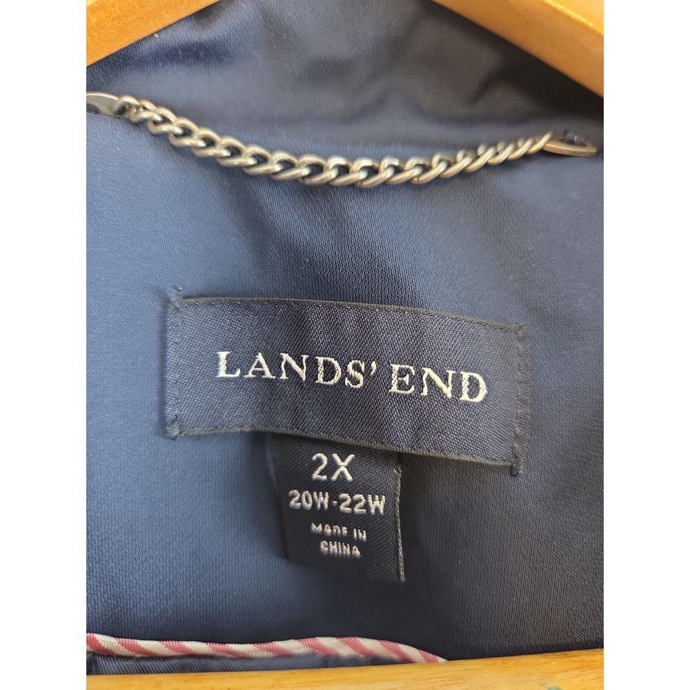 Lands End 2X 20-22 double breasted short Rain Jacket Short Trench Coat pockets - Picture 3 of 9
